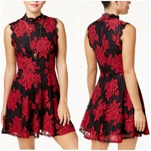 City Studio Junior Fit & Flare Black and Red Rose Floral Mini Dress SZ 3